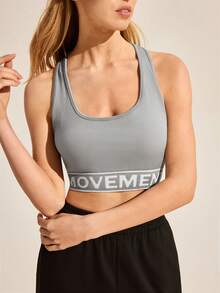 Exploreva Women's Letter Print Everyday Fitness Sports Bra - Grey - View 2
