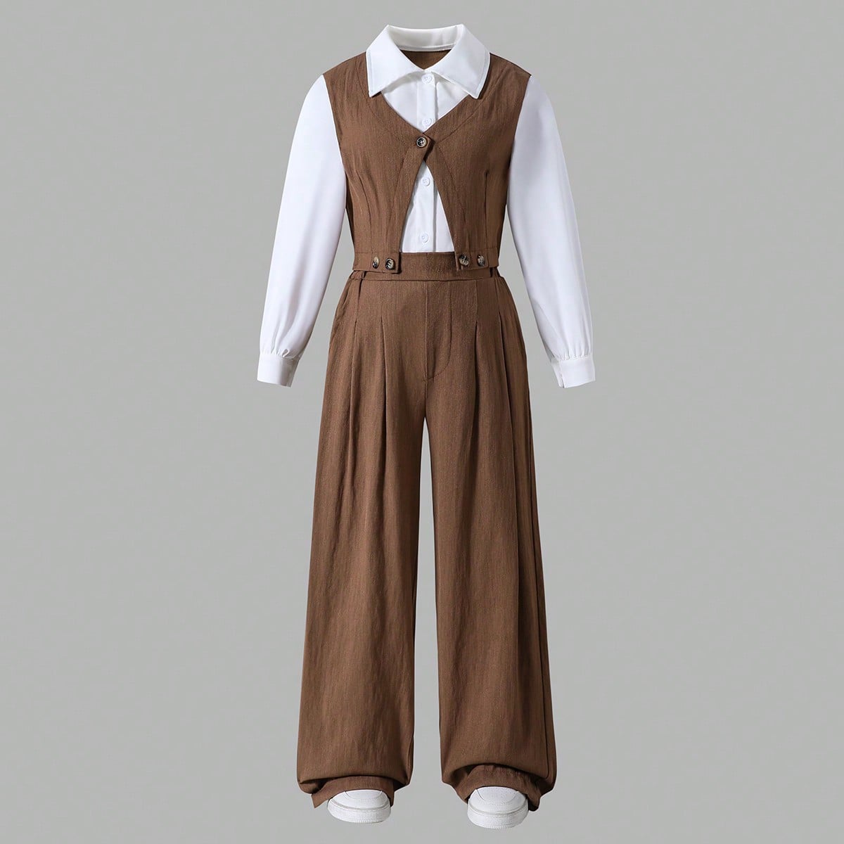 Conjunto de camisa y pantalones casuales de unicolor para niñas preadolescentes