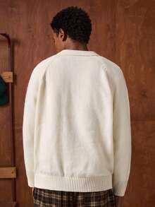 SWAVVY Men's Fashion Letter Pattern Polo Collar Raglan Sleeve Casual Sweater, Autumn/Winter - Apricot - View 2