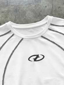 AXEPEAK Men's Geometric Print Crew Neck Casual Loose Long Sleeve T-Shirt - White - View 3