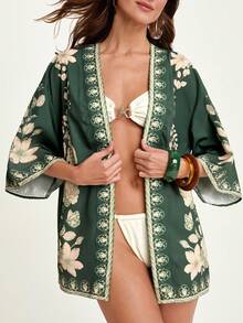 CAJUNI Kimono da donna con stampa floreale, casual e ampio, ideale per vacanze