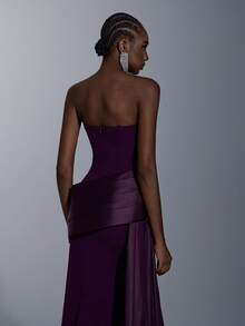 Elitara Elegant, Romantic, Fashionable, Minimalist, Deep Purple, Stretchy Fabric, Satin Patchwork, Stylish, Holiday, Vacation, Birthday Party, Wedding Event, Formal Dinner Dress - Dark Purple - View 7