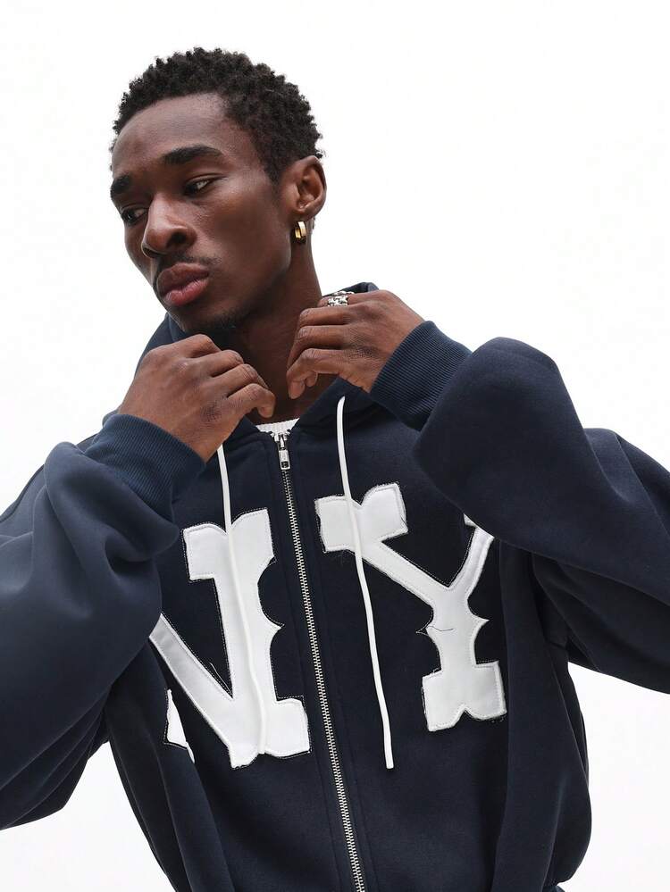 Zip Up Hoodie With NY Applique
