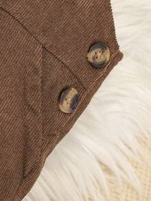 SHEIN Vintaside Kids 婴儿格子灯芯绒背带裤套装，秋冬 - 棕色 - 查看 6