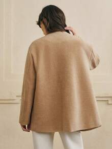 INAWLY Abrigo oversize de mujer de unicolor con cuello redondo y hombros caídos, de moda y versátil con tachuelas - Amarillo - Ver 2