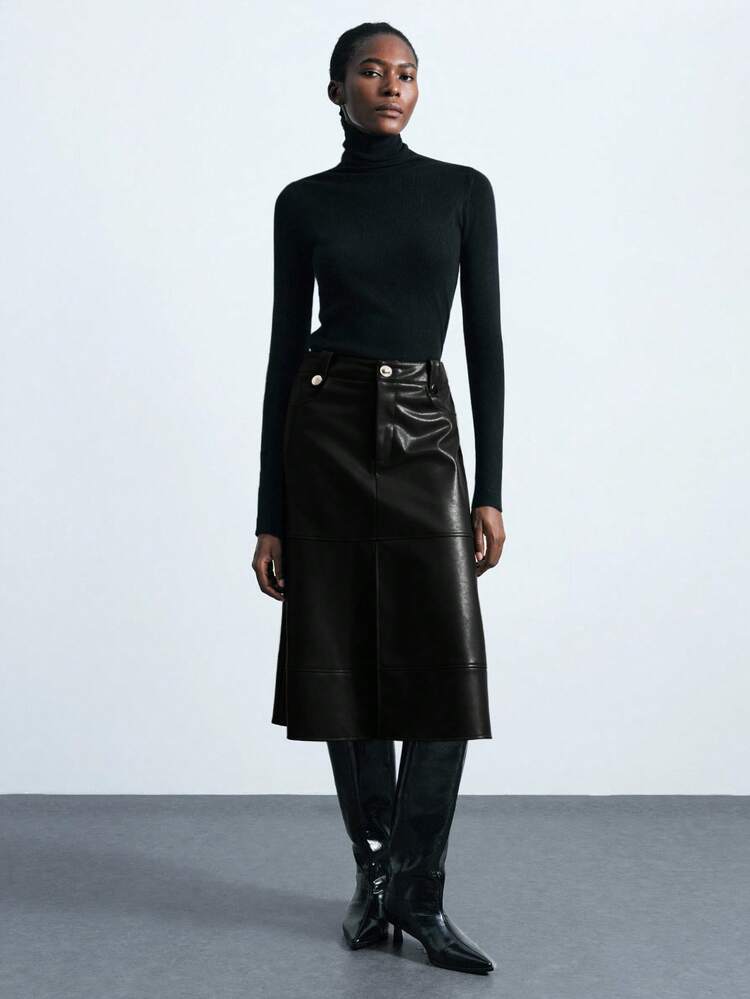 SHEIN Maija Women's Classic PU Metal Buckle Design Skirt, Suitable For Urban Commute, Business, And Casual Wear, St Patrick's Day Women Easter Summer Holiday Beach Vacation Summer Going Out Graduation