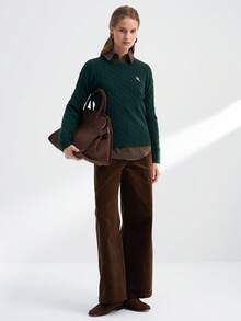 Airaco Pony Knitted Twist Rope Crew Neck Sweater - Dark Green - View 2