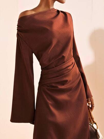 Zivah 2025 Summer New Arrival Music Festival, Easter, St. Patrick's Day, Western, Nomadic, Birthday Party, Graduation, College Style, Student, Daily Casual, Basic Versatile, Leisure, Vacation, Cruise Travel, Beach, Sunbathing, Viral , Streetwear Plus Size Women's Beach/Party/Date Loose Maxi Dress Twist Knot, Reddish Brown,Dresses For Women Elegant,New Year Dress ,Elegant Party Dresses