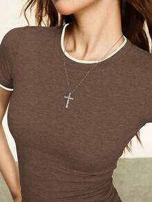 Rina Fox Women's Ribbed Elastic Fitted Casual Sexy T-Shirt