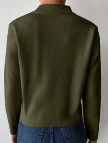 SHEIN Tall Maglione basic con mezza chiusura lampo, taglia alta, colore unito - Verde militare - Visualizzare 2