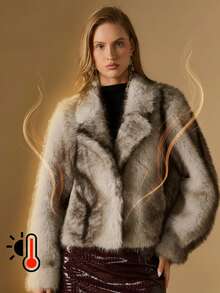 Briarwyn 复古渐变色仿皮草夹克，秋冬，女士冬季外套，女士冬季夹克，新年女装，复古风女装，万圣节女装 - 米色 - 查看 1