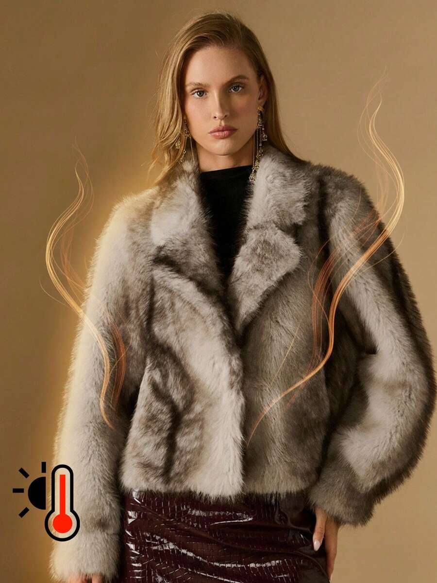 Briarwyn 复古渐变色仿皮草夹克，秋冬，女士冬季外套，女士冬季夹克，新年女装，复古风女装，万圣节女装 - 米色 - 查看 1