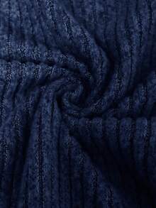 Elaquor Plus Size Women 2 Pieces Set,Navy Blue Ribbed Knit Button Decor Asymmetrical Hem T-Shirt&Pants,Autumn Curve Smart Casual Loungewear For Winter Commute - Navy Blue - View 3