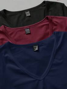 SHEIN EZwear 3 件套女士深 V 领修身休闲长袖 T 恤套装，秋冬 - 彩色 - 查看 8