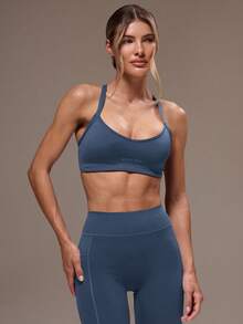 Musera Sport 女士交叉露背上衣和紧身裤运动套装 健身房健身瑜伽普拉提日常休闲 - 藏蓝色 - 查看 5