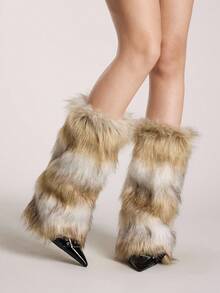 ROMWE Grunge Punk 1pair Leopard Print Stylish And Warm Leg Warmers For Women - Multicolor - View 1