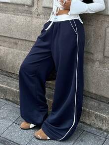 Coolane Quần ống rộng họa tiết cành cây thường ngày cho nữ - Màu xanh hải quân - Xem 4