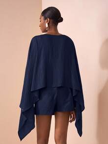 Zivah 2025秋冬新款通勤优雅休闲度假宽松棕色长袖衬衫+短裙两件套，旅行、通勤、聚会、度假、复古风格、购物、宴会、优雅、派对、约会、休闲-A - 藏蓝色 - 查看 2