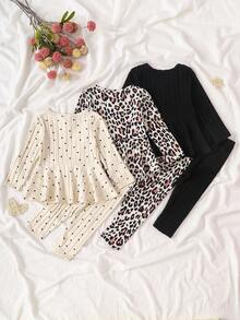 6pcs Baby Girls Casual Solid Color Long Sleeve T-Shirt And Pants Set, Comfortable For Autumn/Winter, Back To School, Christmas, Fall Outfit Cheetah Print Baby Clothes Animal Print Clothes Toddler Cheetah Print Pajamas - Multicolor - View 2