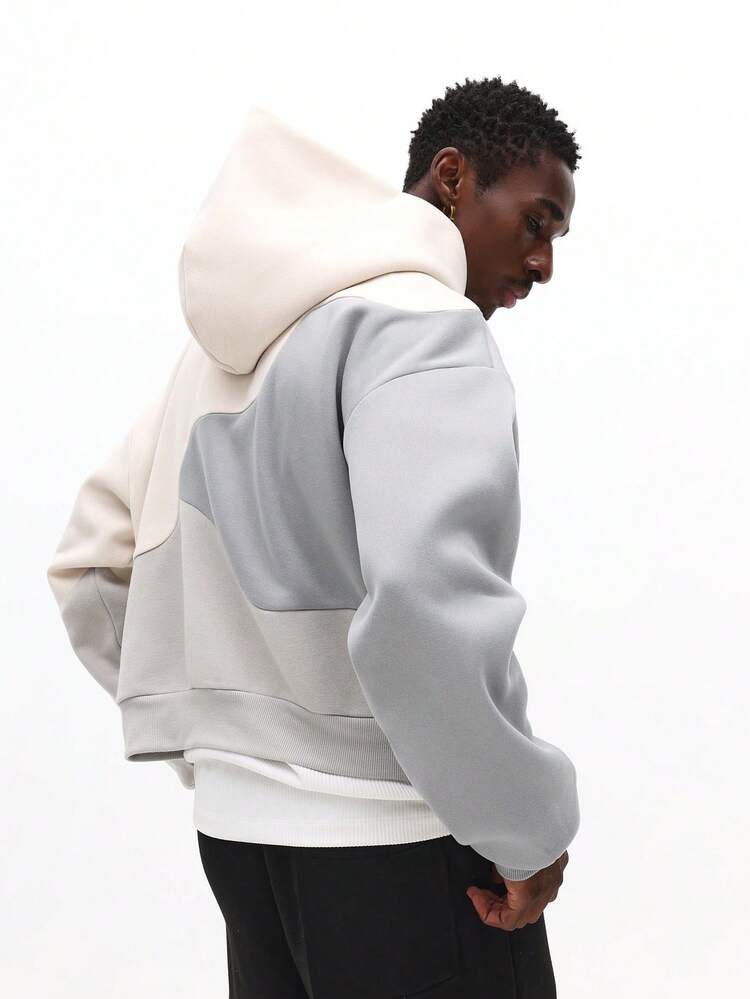 컬러블록 지퍼업 후드 티셔츠