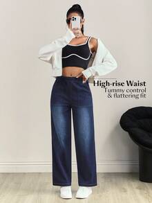 Flexra Women's Elastic Waist Pocket Washed Casual Jeans - Blue - View 5