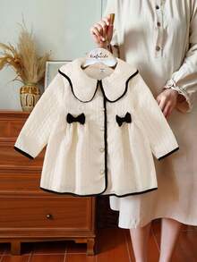 Robe de fille tout-petit à col contrasté, nœud papillon et texture de tissu mignonne. Convient pour le printemps, l'automne, l'hiver, l'intérieur, l'extérieur, la rentrée scolaire, les fêtes et le port quotidien - Multicolore - Voir 9