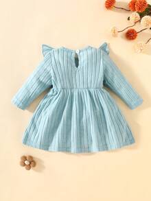 SHEIN Newborn Baby Girl Elegant Bow Decor Long Sleeve Dress, Sweet & Casual Style, Suitable For Spring/Autumn Outings, Vacations, Birthday Parties