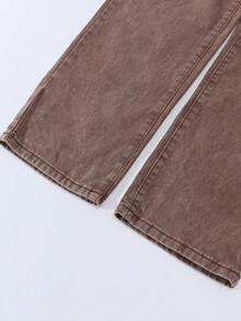 SHEIN ChillGRL Quần jeans ống đứng cạp chun có túi phẳng phong cách Y2K cho bé gái tuổi teen, quần jeans rộng màu nâu dễ thương, thích hợp mặc hàng ngày. - Cà phê nâu - Xem 5