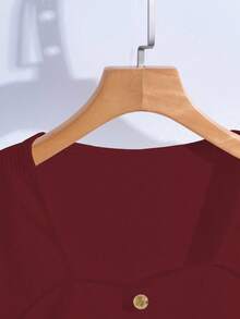 GlowEve 女士时尚商务休闲纯色长袖T恤 - 酒紅色 - 查看 3