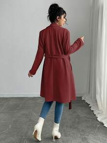 Rafferiza Women's Solid Color Faux Suede Double-Breasted Side Pocket Regular Jacket - Red - View 2