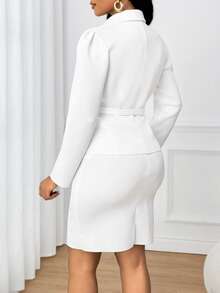 SHEIN Lady Bộ vest cổ ve trắng thời trang và thanh lịch dành cho nữ - trắng - Xem 2