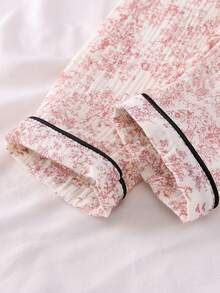 2pcs Baby Girls' Soft Cotton Butterfly & Bear Print Layered Tulle Trim Long Sleeve Top And Pants Pajama Set, Beige - Red - View 5