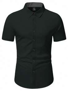 Manfinity Mode 男士纯色简约休闲短袖衬衫，黑色和卡其色可选，男士正装衬衫，短袖黑色商务休闲上衣，适合男士日常休闲、周末旅行、户外活动、探险旅行、轻松的工作环境或半正式场合，也是送给男友/丈夫、周年纪念日或圣诞节的理想礼物。 - 深灰色 - 查看 3