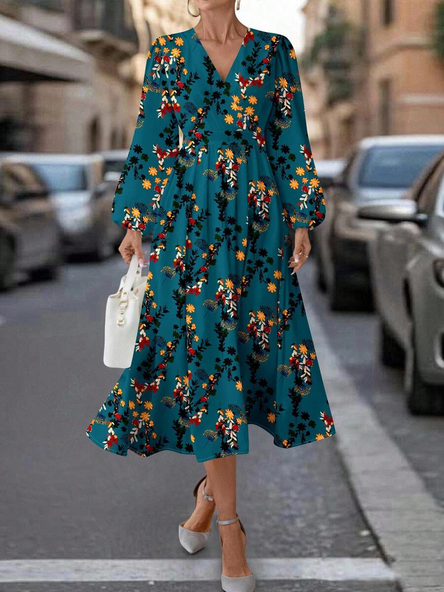 SHEIN Clasi 蓝色碎花长裙,适合日常穿着 - 彩色 - 查看 1