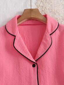Girls Pink & Black Trim Casual Cardigan With Ruffle Collar 2 Pieces Loungewear Set,Tween Girl Pajamas For Fall&Winter Clothings - Pink - View 4