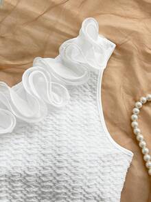 Soleia Body con un hombro con volantes exagerados para mujer, adecuado para fiestas, vacaciones, citas, tardes de té, vacaciones, festivales de música, playa, atuendo de verano, estilo bohemio, vacaciones, ganchillo, lino - Blanco - Ver 6