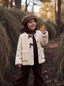 Set da ragazza giovane composto da giacca casual con decorazione a farfalla, t-shirt con collo alto e pantaloni a zampa, adatto per l'autunno/inverno - Multicolore - Visualizzare 3