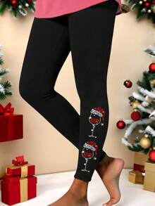 EMERY ROSE Plus Size Casual Leggings, Suitable For Autumn/Winter, Relaxed Vacation Vibe - Black - View 4