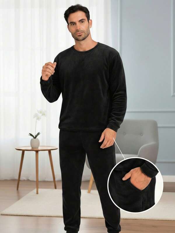 Conjunto pijama para hombre afelpada, pantalón con bolsillos