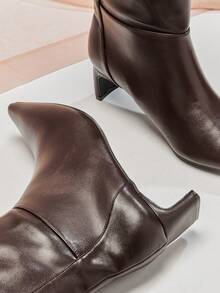 SHUZIA Women's Glamorous Sexy Pointy Toe Kitten Heel Knee-High Boots - Chocolate Brown - View 7