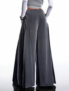 LYSMO Neuheit Herbst/Winter 2025: Minimalistischer Damen-Rock Einfarbig, Schnürung, Faltenrock, Vintage-Stil, weites Bein, grauer Rock, langer Wickelrock, Binderock, Faltenrock