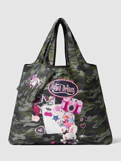 Goth 1pc Fashionable Eye-Shaped Celestial Motif Storage Pouch, Large Capacity Foldable Tote Bag With Coin Purse