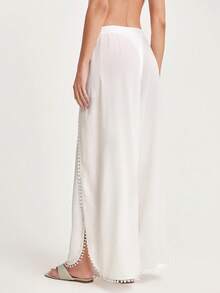 CAJUNI Women's Summer Vacation Solid Color Loose Kimono & Wide Leg Pants Set - White - View 7