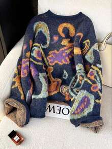 GlowEve CURVE 2025 大码女式时尚休闲简约百搭多色费尔岛图案宝石花卉纽扣小圆领针织开衫