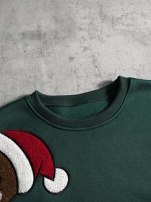 PAVTROS 男士姜饼刺绣圆领长袖休闲抓绒套头衫，秋冬季，圣诞节 - 彩色 - 查看 3