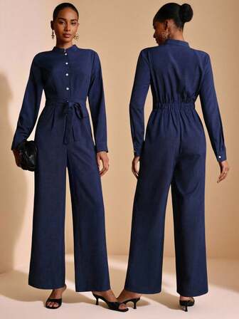 SHEIN Veneréa Damjumpsuit med bälte, vår/höst, avslappnad