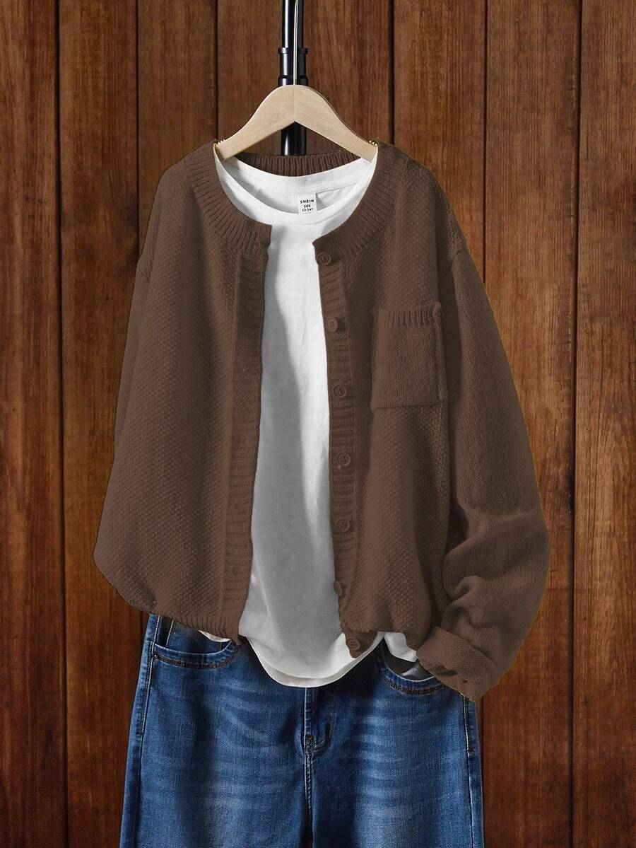 SHEIN Unity 女式纯色简约休闲长袖开衫