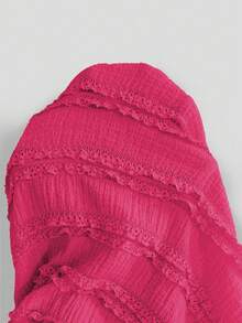 Selianne Conjunto de 2 piezas de mujer con blusa de manga larga de cuello cuadrado con botones y falda larga de línea A en tela texturizada rosa, estilo casual de vacaciones, otoño - Rosa Fucsia - Ver 6