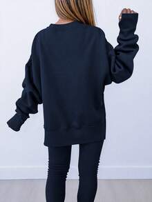 INAWLY 大码女式纯色圆领长袖运动衫和裤子休闲两件套，秋季 - 藏蓝色 - 查看 2