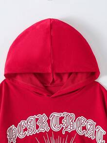 SHEIN ChillGRL Set de 2 piezas de sudadera con capucha y pantalón de chándal estampados, estilo casual punk oscuro para adolescentes - Rojo - Ver 9